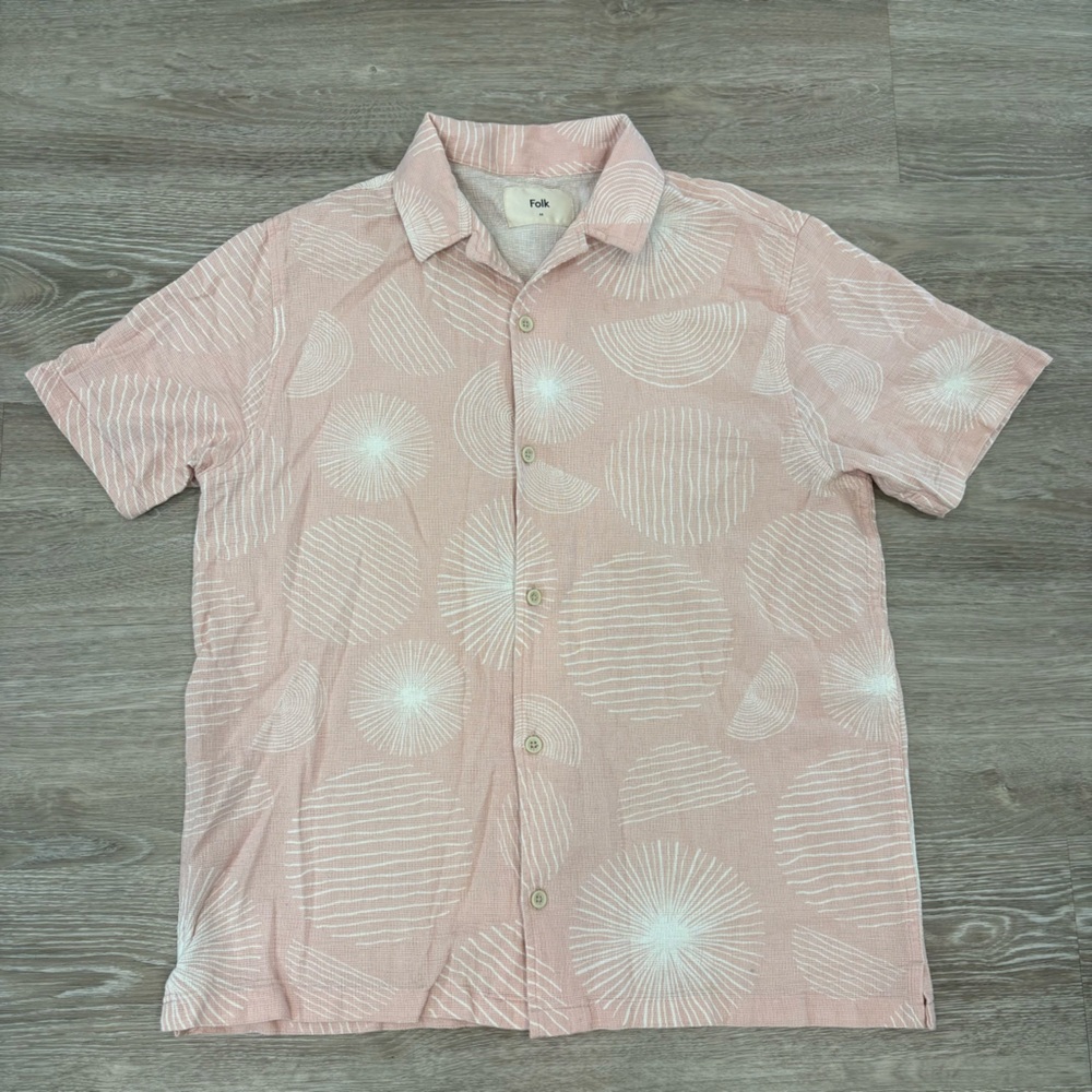 Folk Shirt Cotton Blend Floral Print Button Down Shirt Summer Beach Shirt sz M